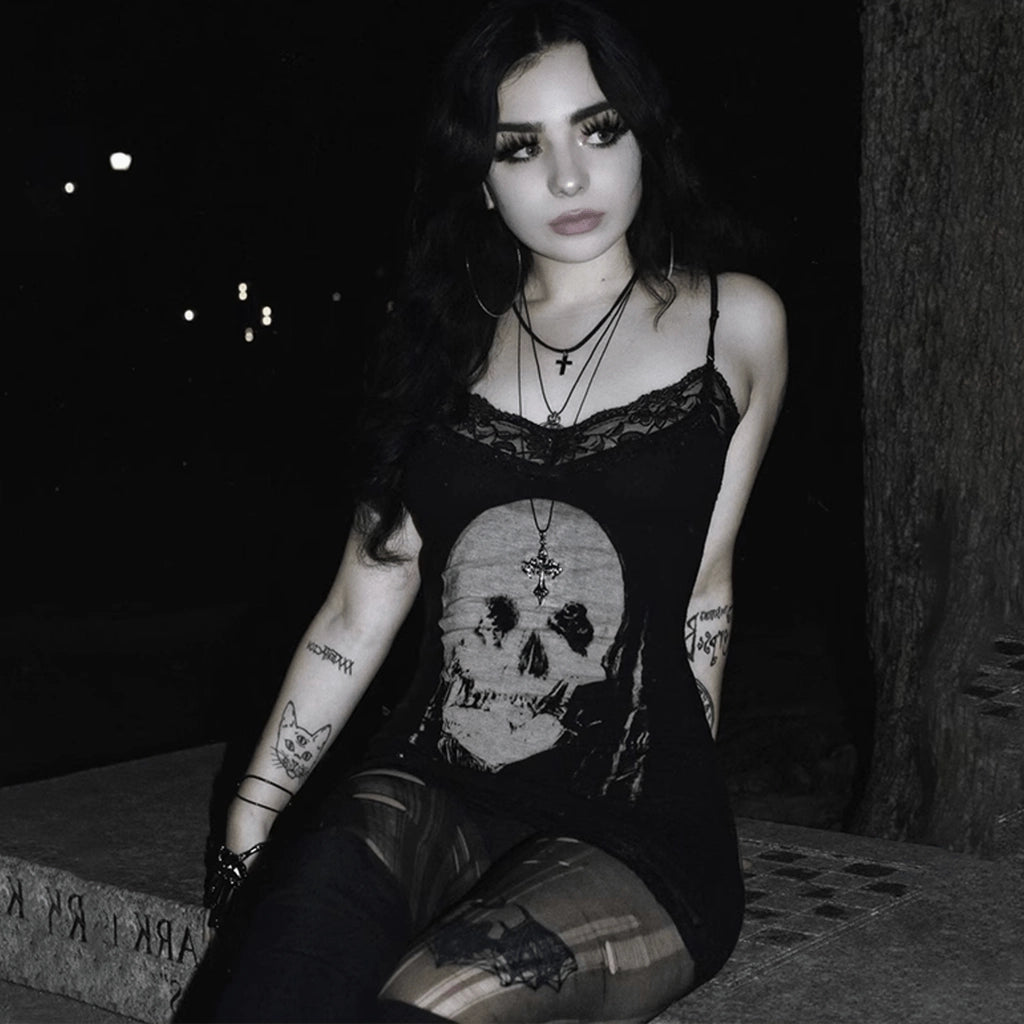 Black Skull Slip Dress