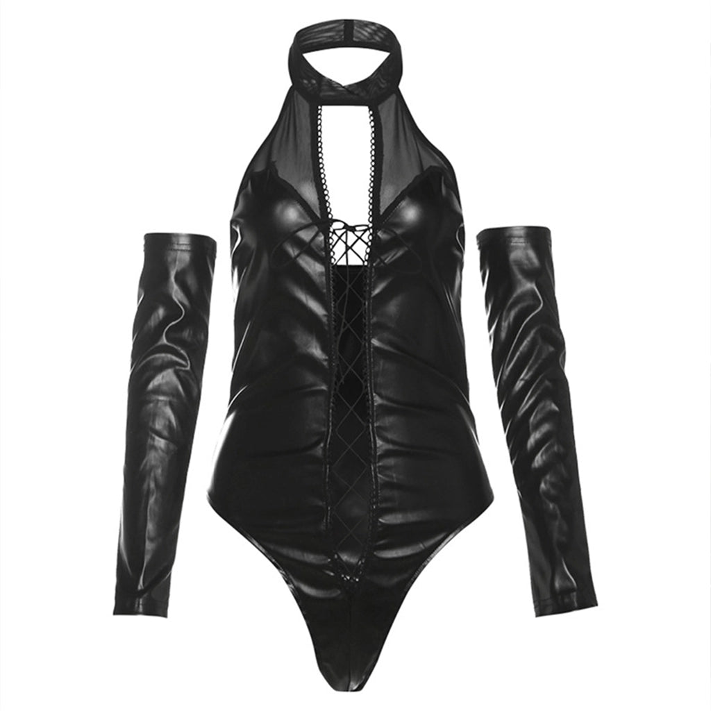 Leather Lace-Up Bodysuit