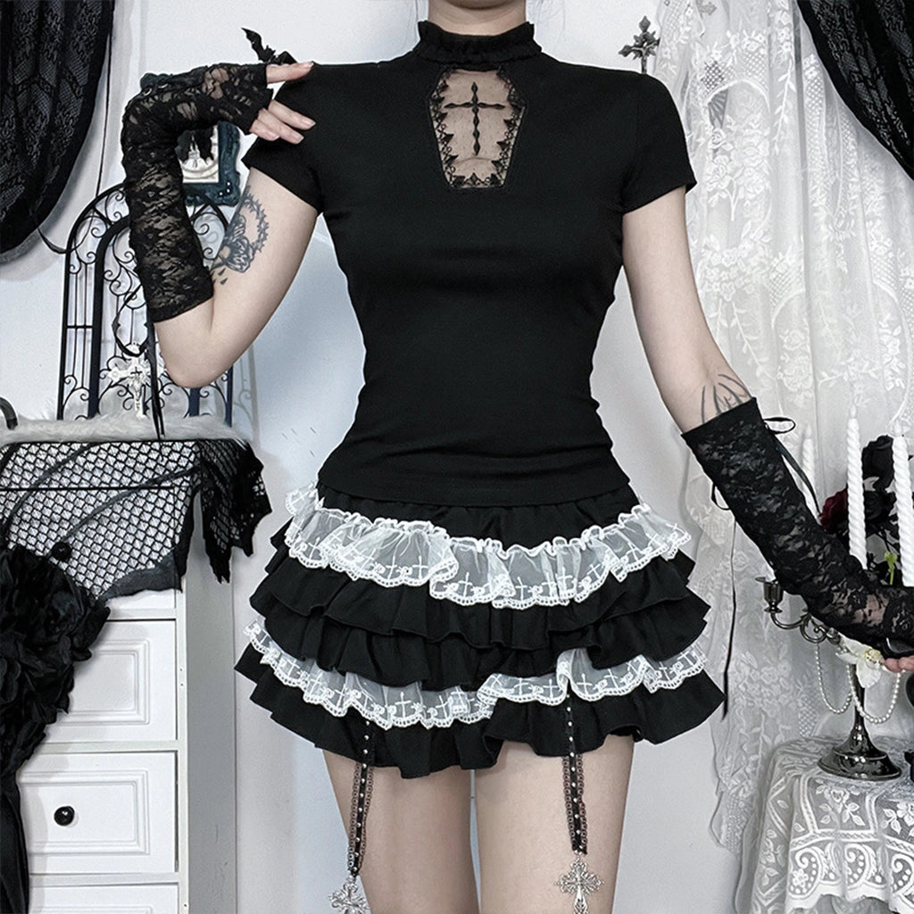 Dark Lace High-Neck Top