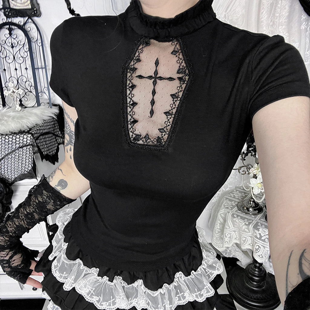 Dark Lace High-Neck Top