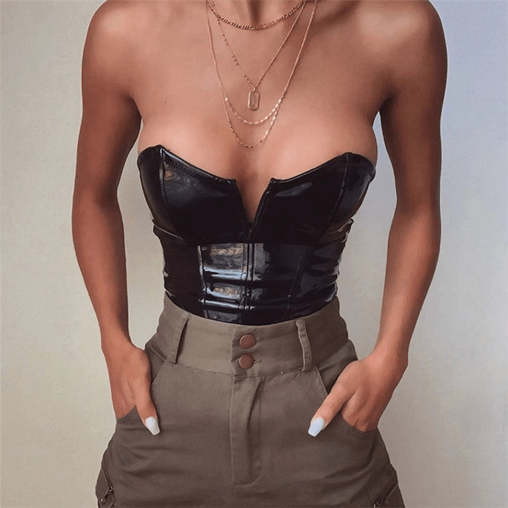 Black PU Leather Bodysuit