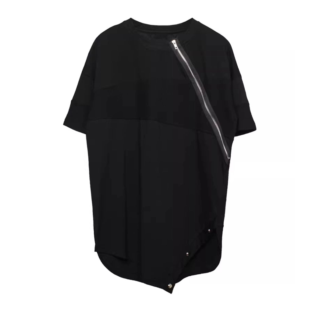Streetwear Tee with Diagonal Zipper
