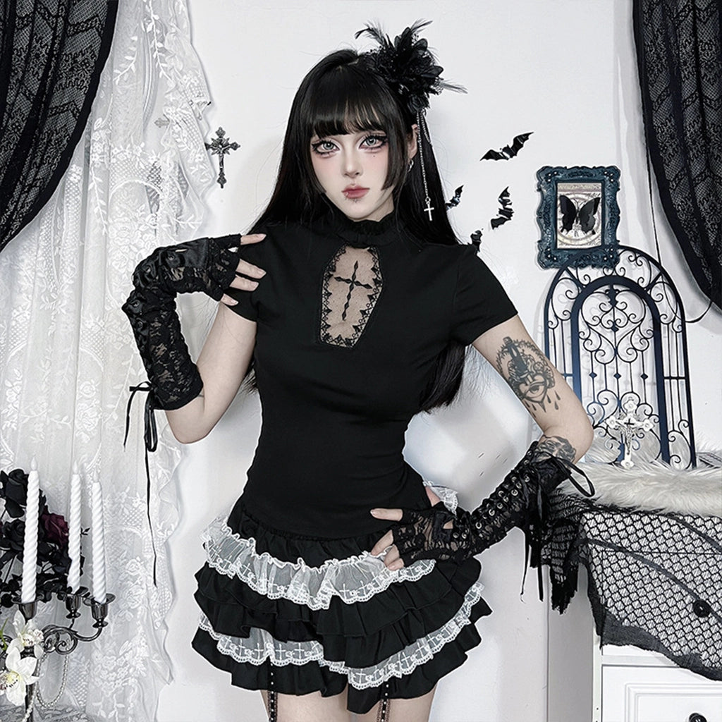 Dark Lace High-Neck Top