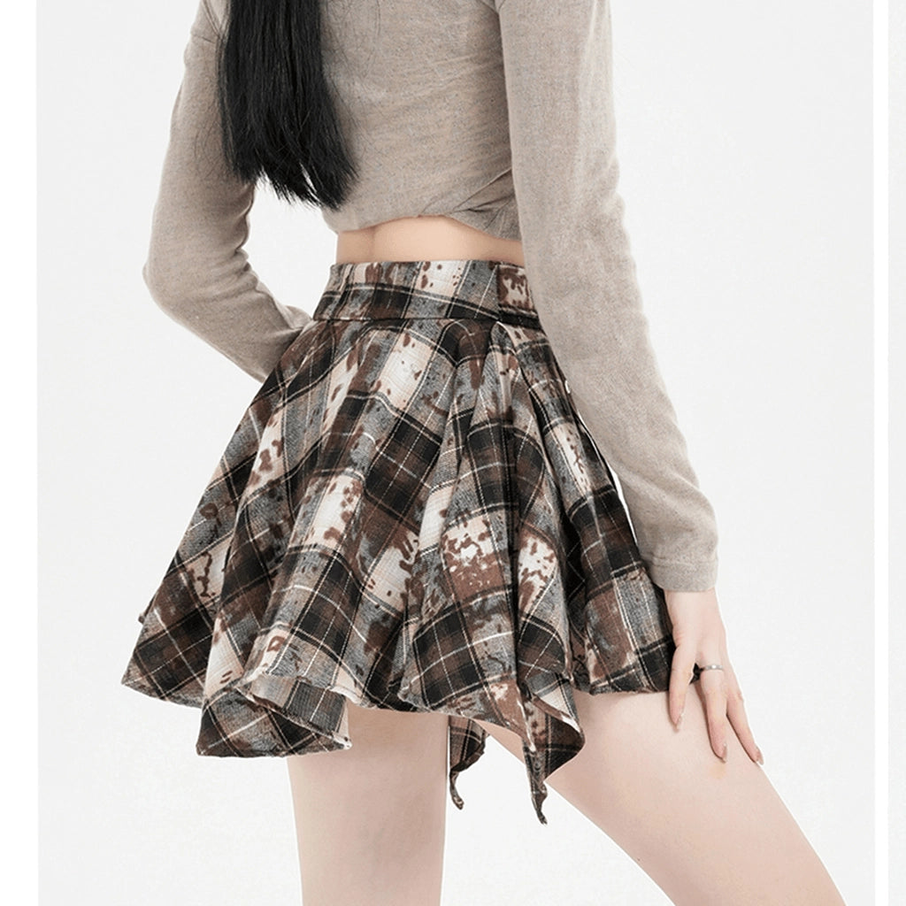 Brown Plaid Mini Skirt