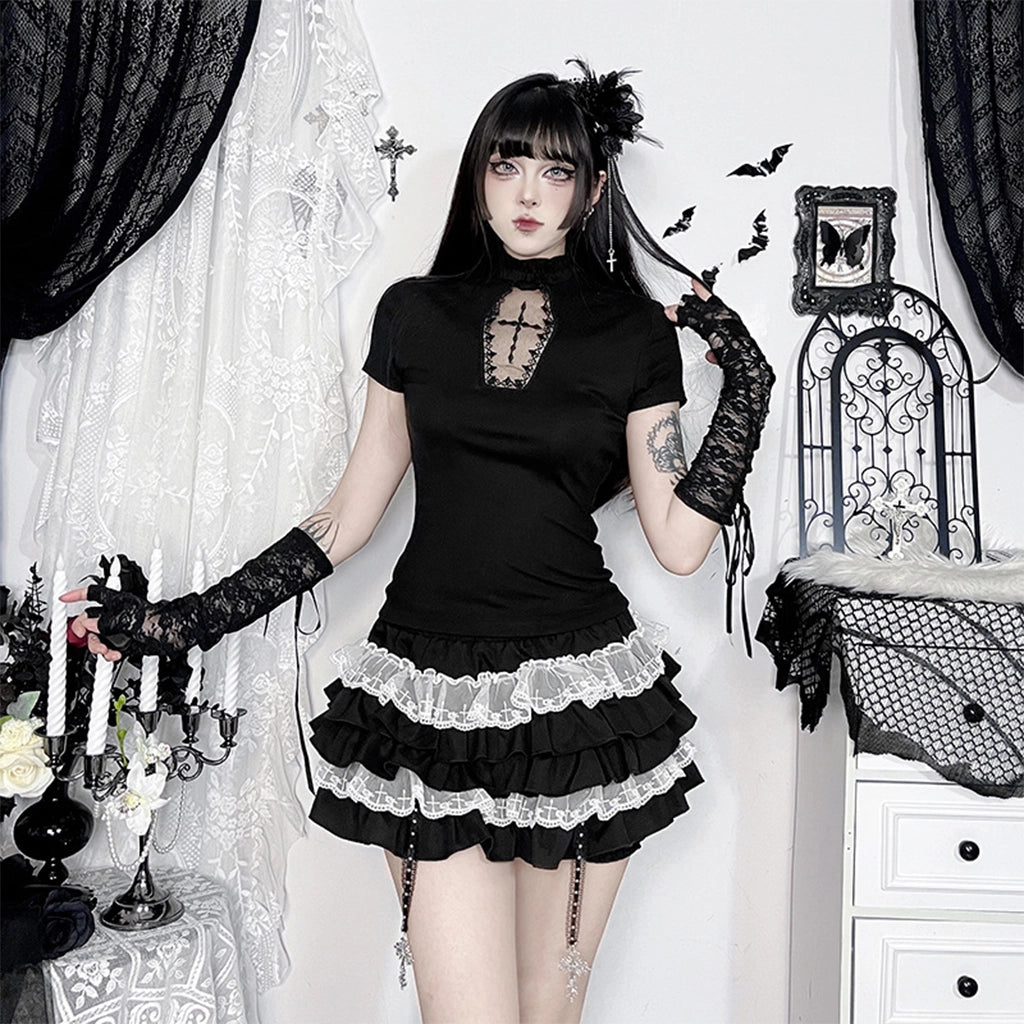 Dark Lace High-Neck Top