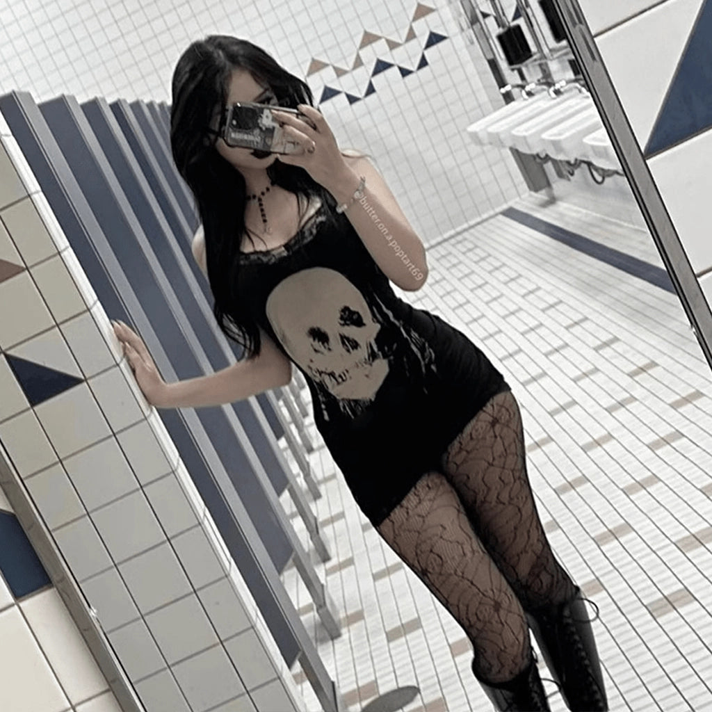 Black Skull Slip Dress