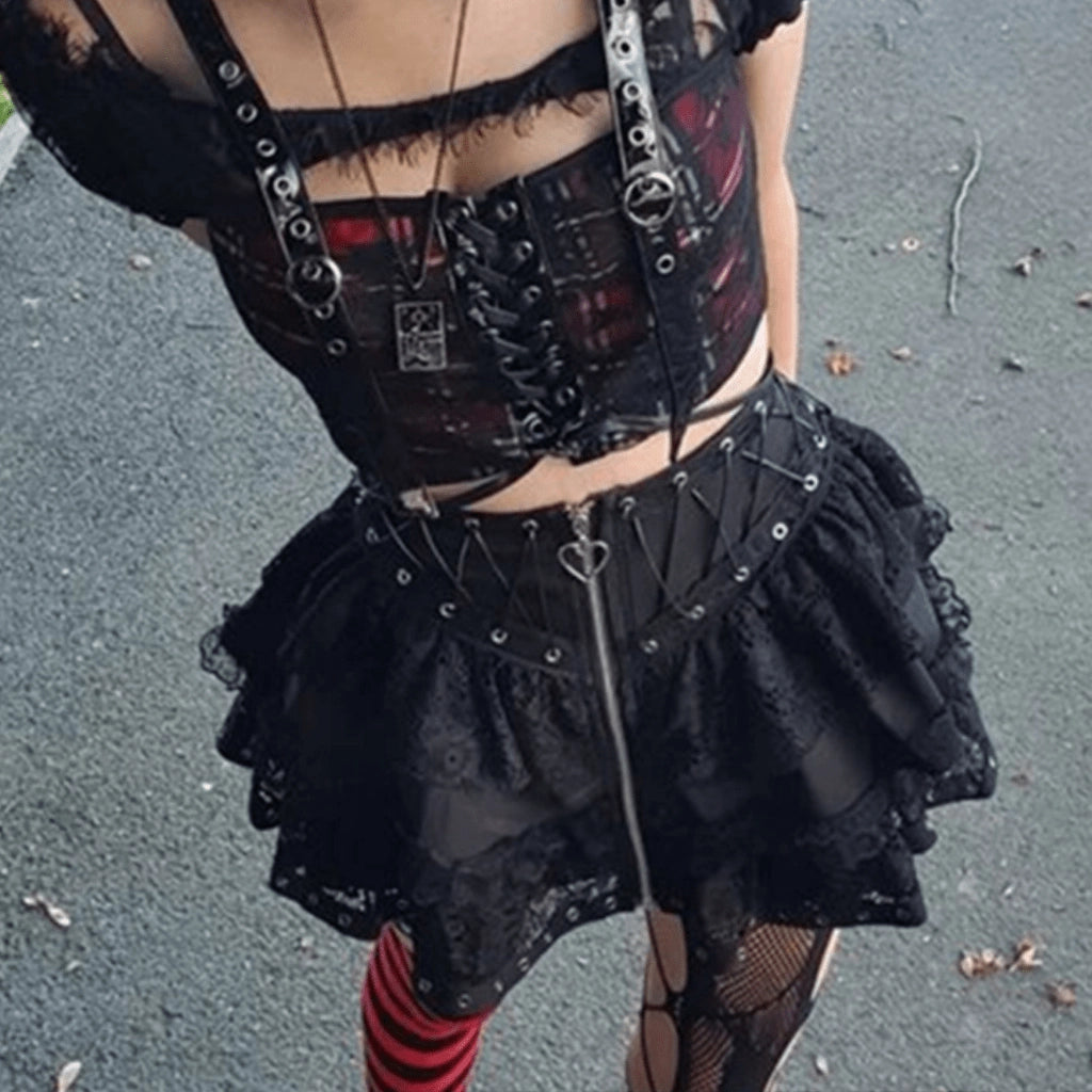 Layered Lace Punk Skirt