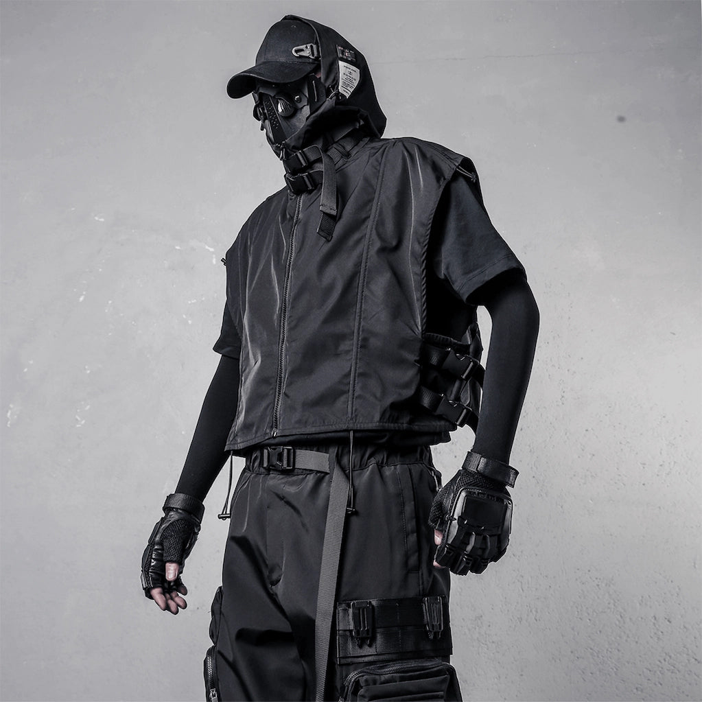 Black Techwear Hooded Vest