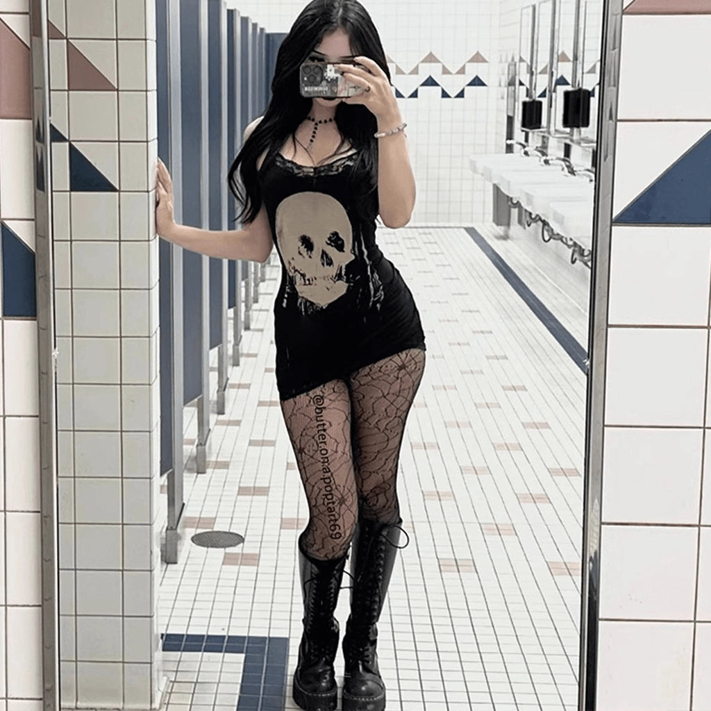 Black Skull Slip Dress