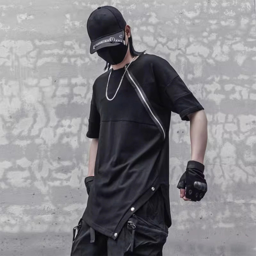 Streetwear Tee with Diagonal Zipper