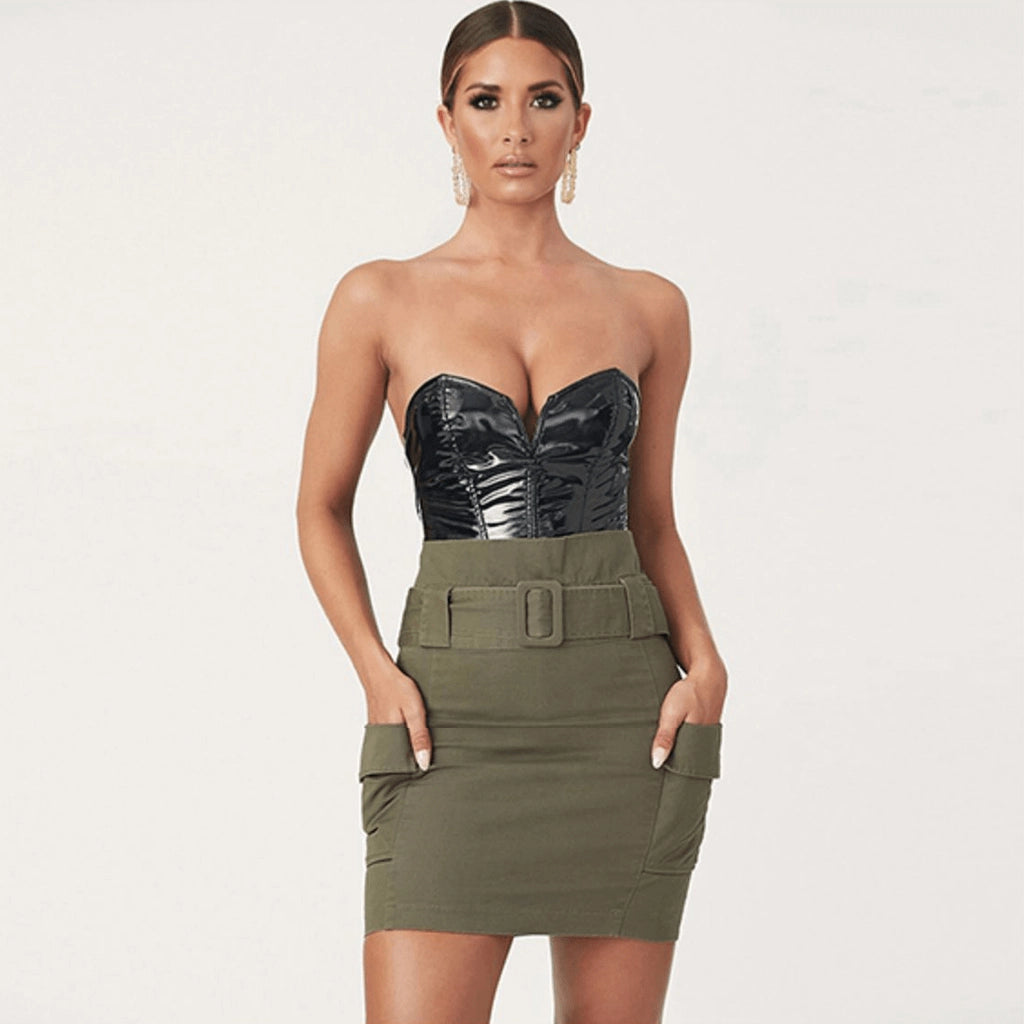 Black PU Leather Bodysuit