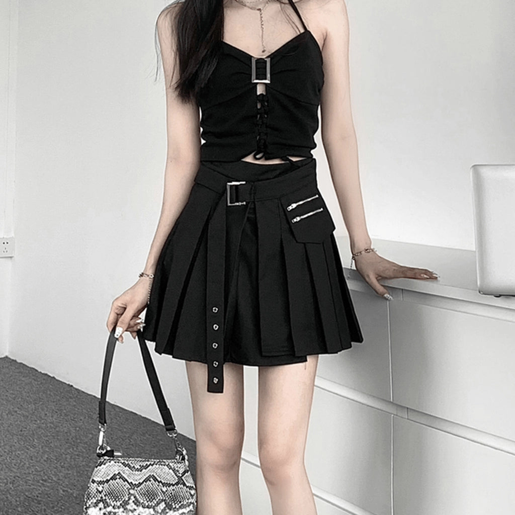 Black Techwear Pocket Skirt