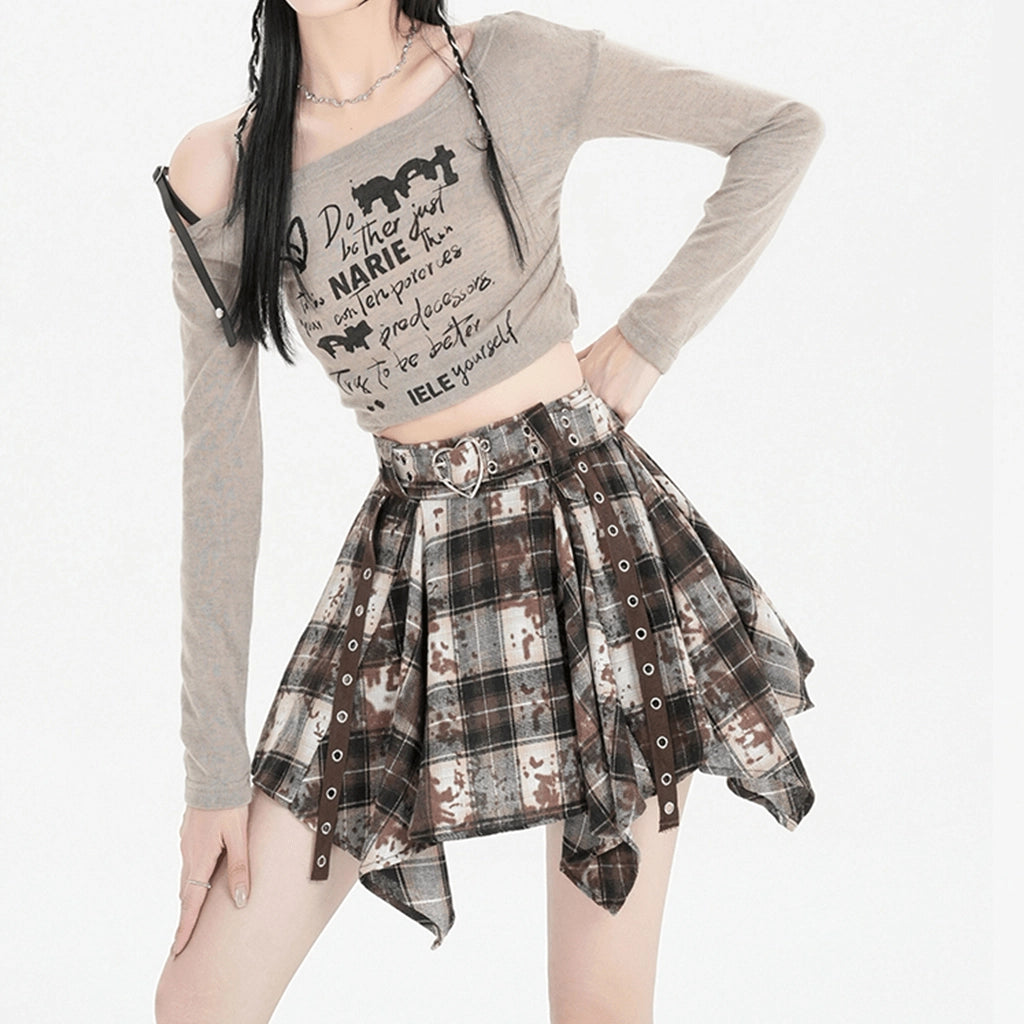 Brown Plaid Mini Skirt