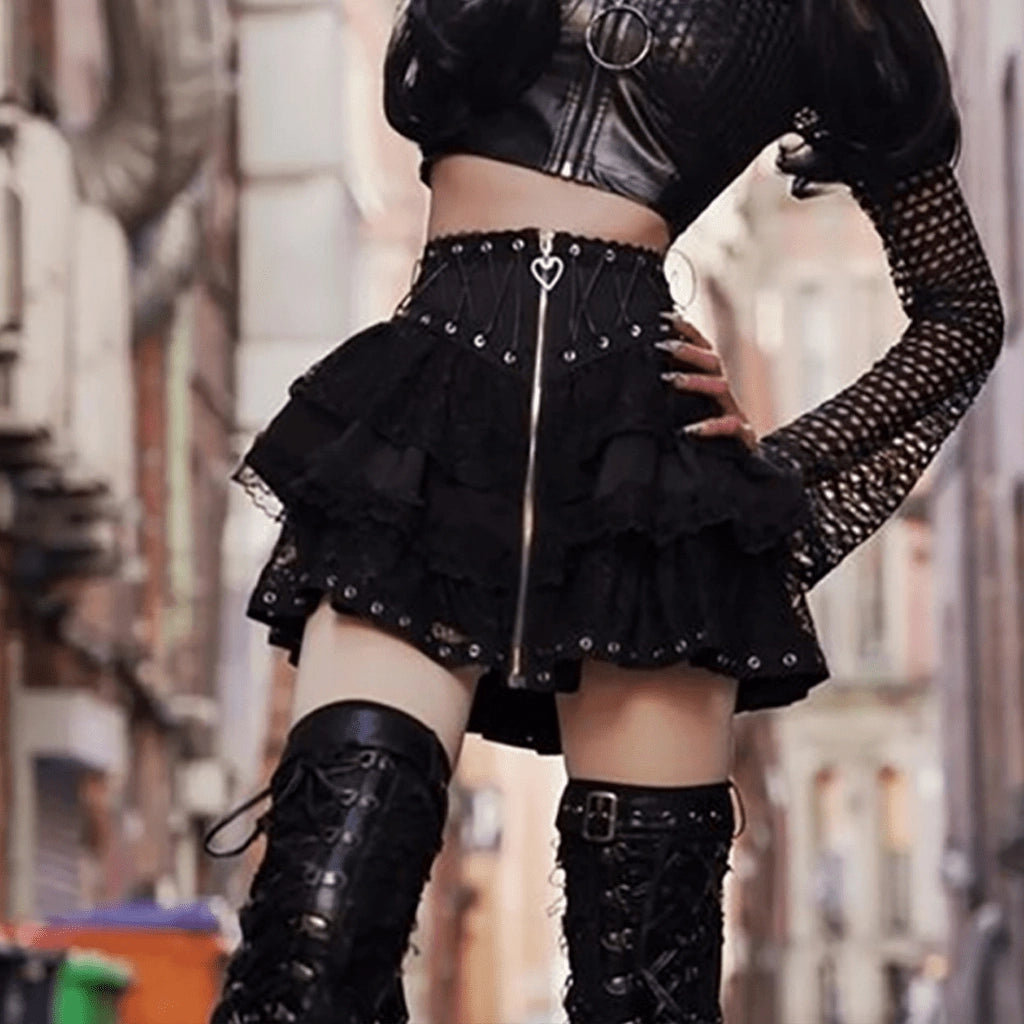 Layered Lace Punk Skirt