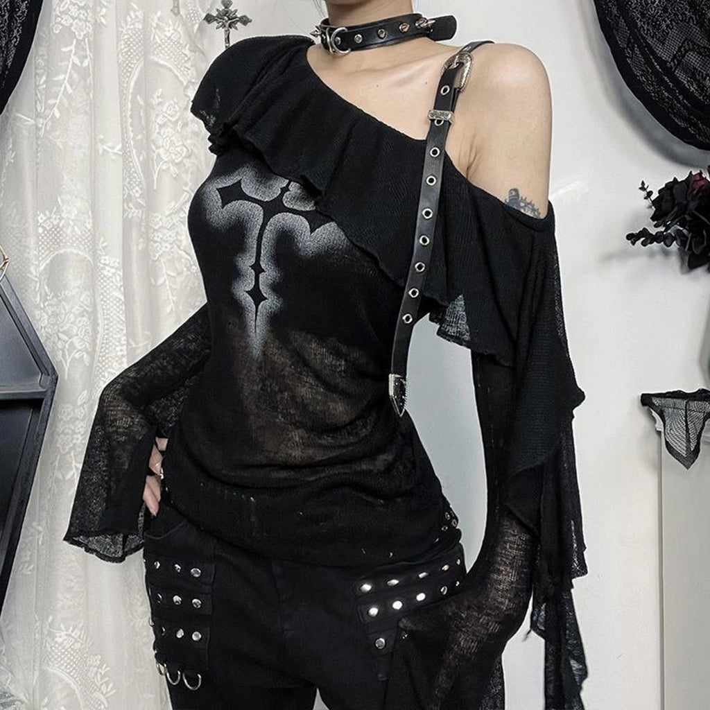 One Shoulder Mesh Top