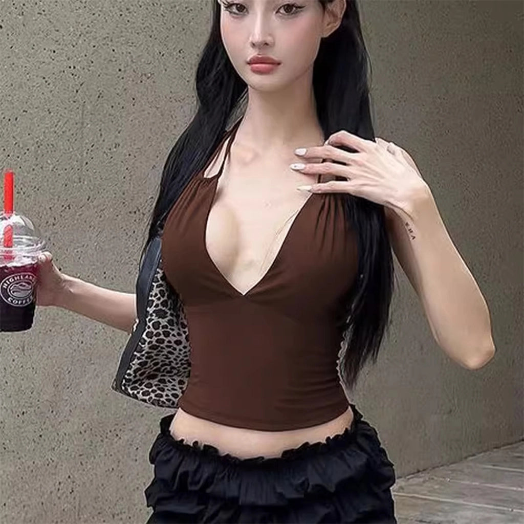 Brown Halter Neck Crop Top