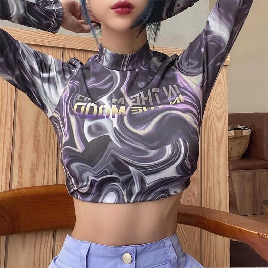Purple Long Sleeve Crop Top