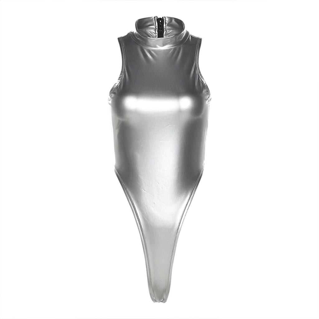 Futuristic Silver Techwear Bodysuit