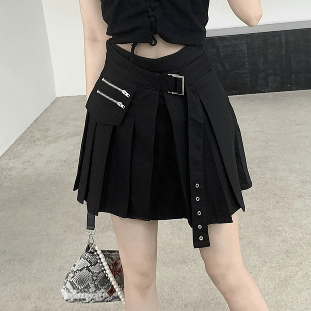 Black Techwear Pocket Skirt