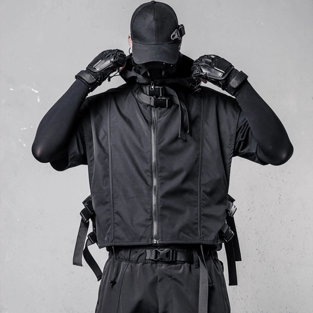 Black Techwear Hooded Vest